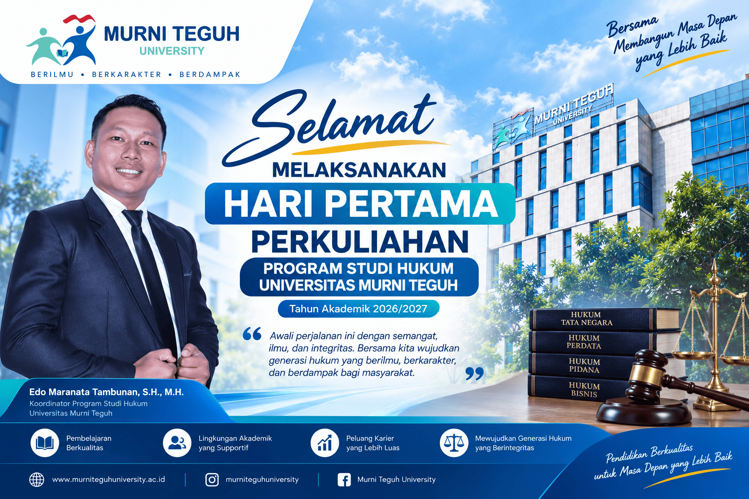 Hari Pertama Perkuliahan Hukum UMT: Memulai Langkah, Membangun Integritas, Menatap Masa Depan