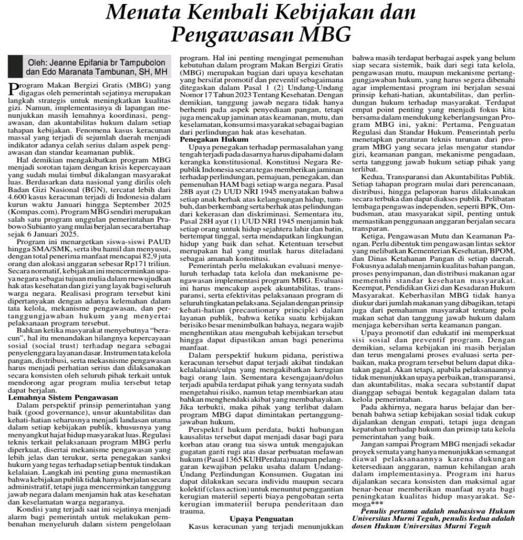 Mahasiswa Prodi Hukum UMT Berhasil Terbitkan Opini Hukum di Harian Analisa Bersama Dosen Pembimbing