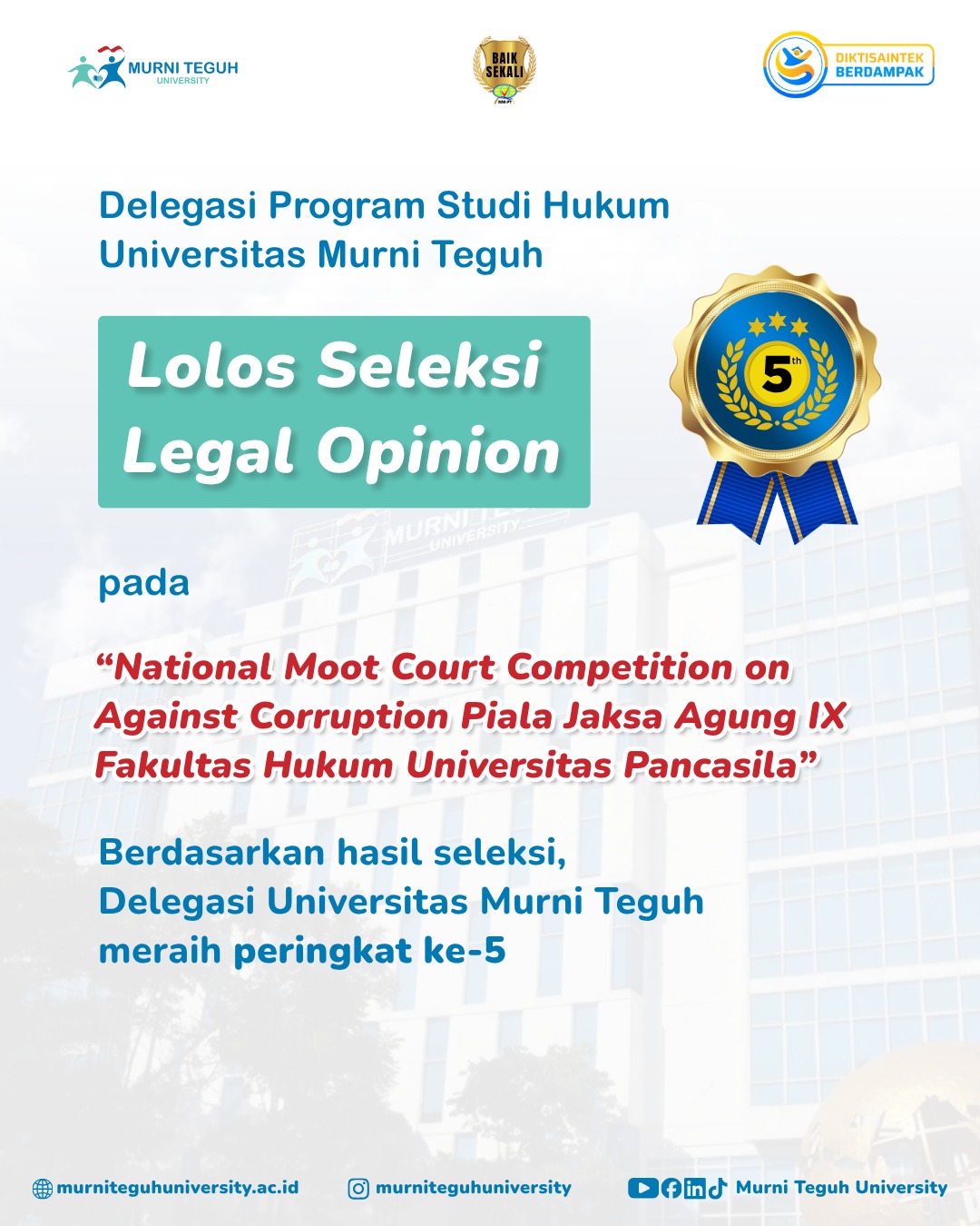 Tim Peradilan Semu Prodi Hukum UMT Lolos Peringkat 5 Nasional, Siap Berlaga di National Moot Court Competition Piala Jaksa Agung IX